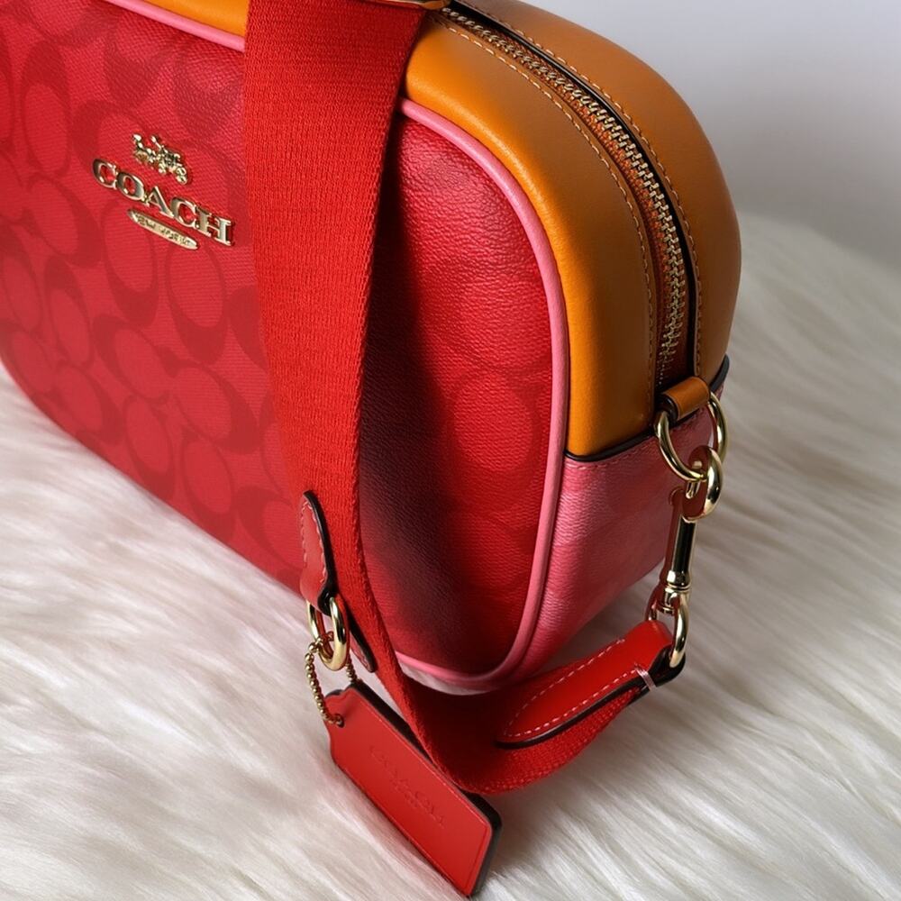 NWT Coach Jamie Camera Bag In Blocked Signature Canvas/Red/ Smooth Leather - Picture 2 of 10